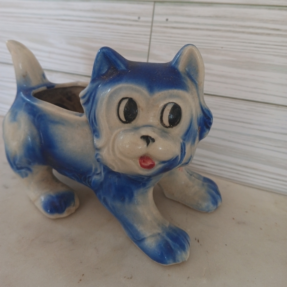 Vintage Antique  Anthropomorphic Cat Ceramic planter Figurine Made In Japan